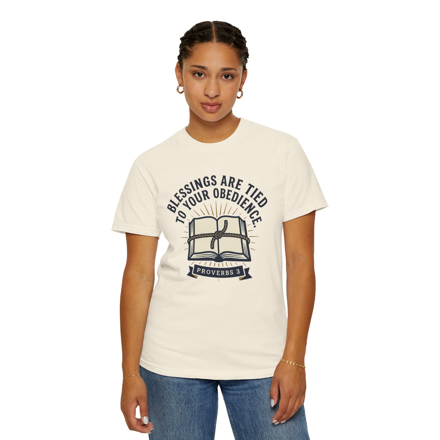 Christian T-Shirt — "Blessings Are Tied to Your Obedience" Proverbs 3 Bible Tee