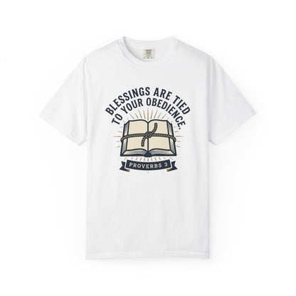 Christian T-Shirt — "Blessings Are Tied to Your Obedience" Proverbs 3 Bible Tee