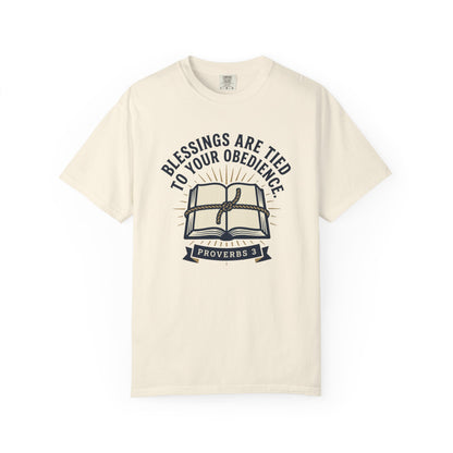 Christian T-Shirt — "Blessings Are Tied to Your Obedience" Proverbs 3 Bible Tee