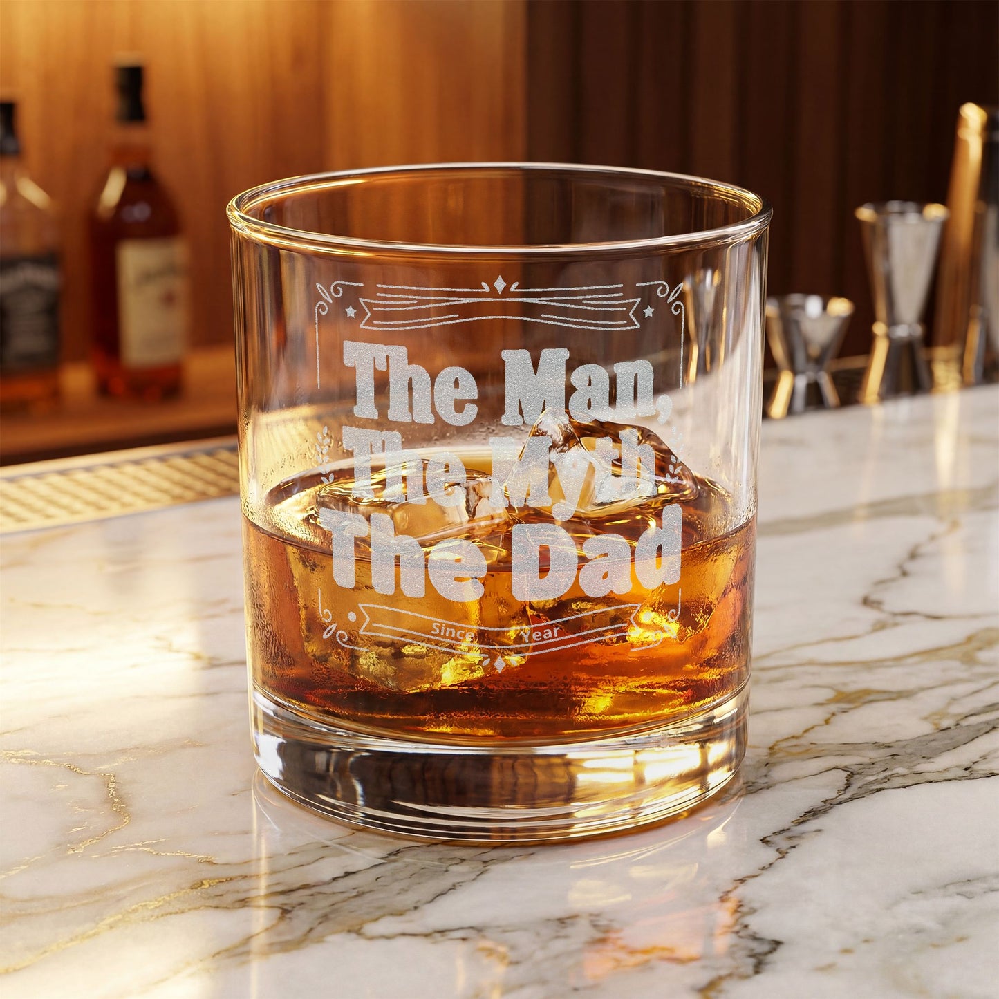 Engraved Whiskey Glass 10.5oz — "The Man, The Myth, The Dad" Father’s Day Gift